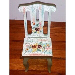 Vintage Doll Wood Chair/ Plant Holder 10.5" crackled look country boho rustic